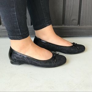 Black Lace Bow Detail Slip On Ballerina Flats